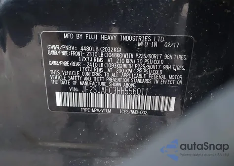 2017 Subaru Forester 2.5I Premium z USA, uszkodzony, nr VIN JF2SJAEC3HH556011